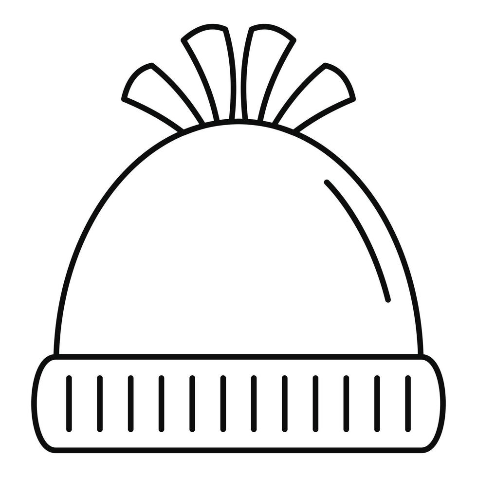 icono de sombrero de invierno de lana, estilo de contorno vector