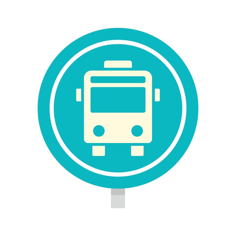 Circle bus stop sign icon, flat style vector