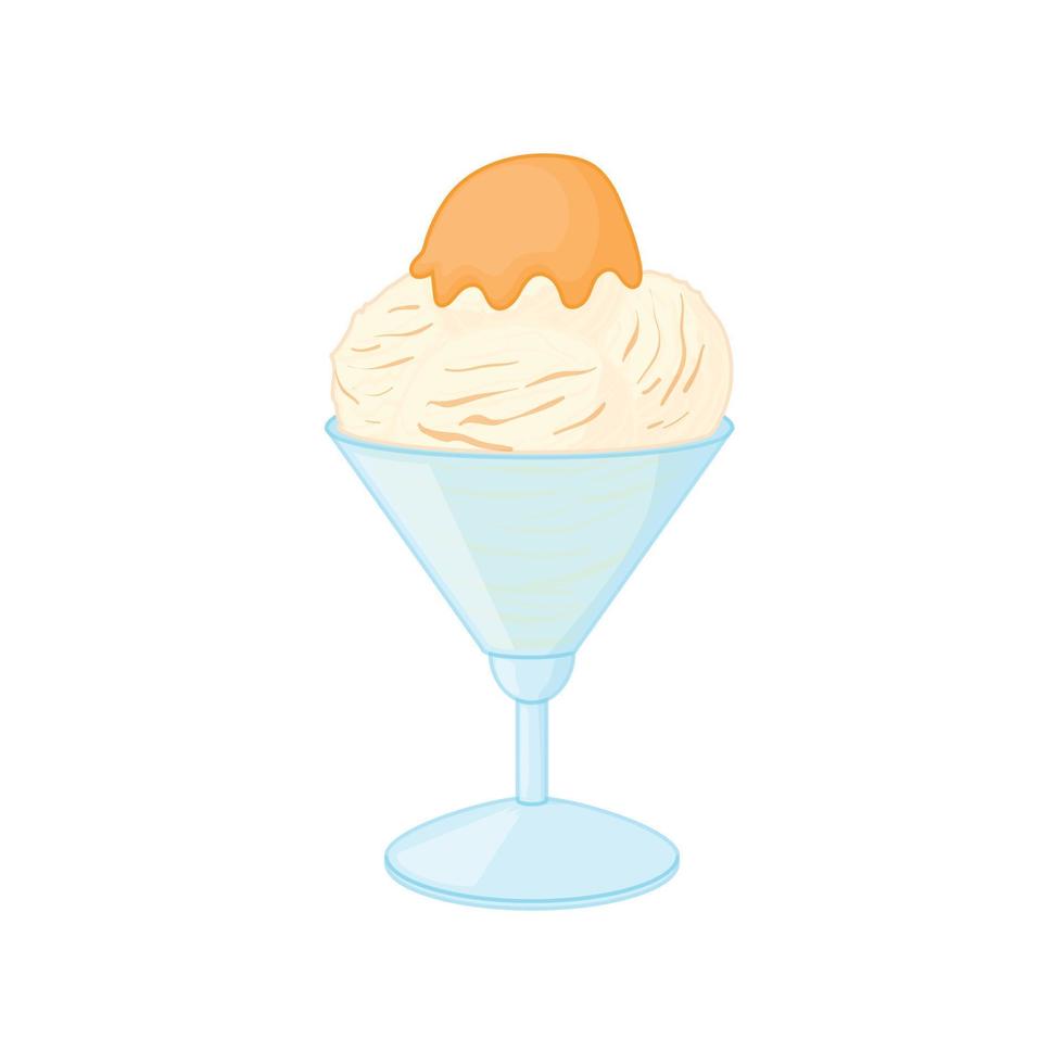 Vanilla ice cream with sauce in a bowl icon vector