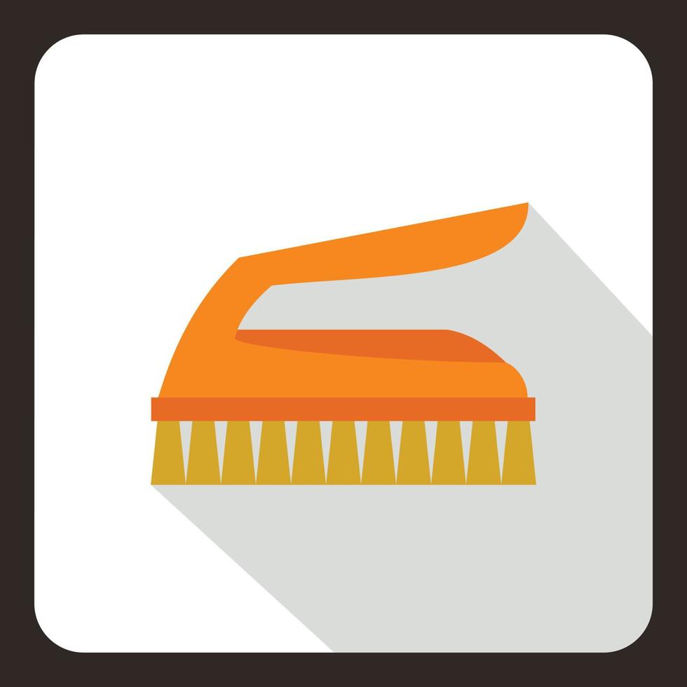 Orange brush for cleaning icon, flat style vector