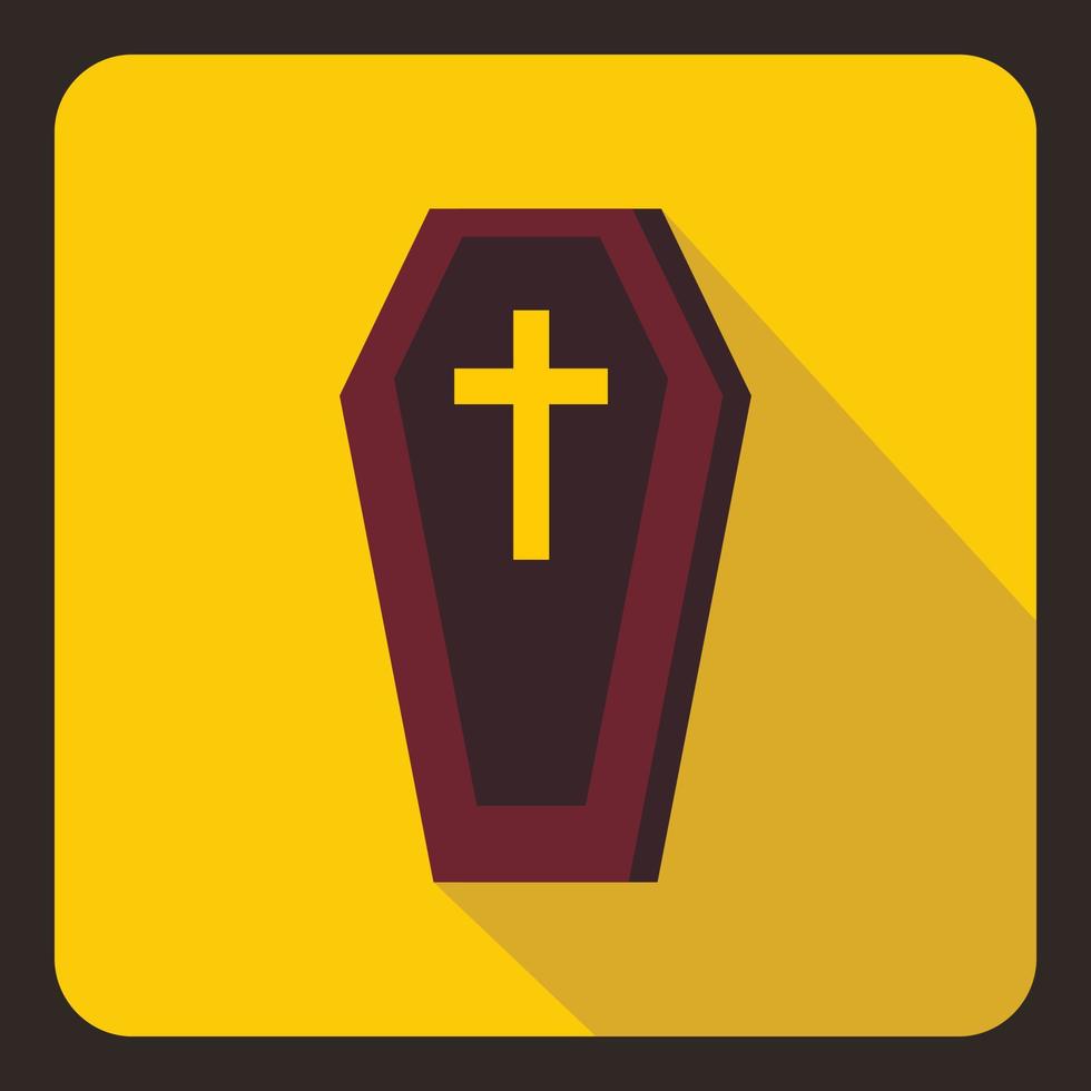 Brown coffin icon, flat style vector