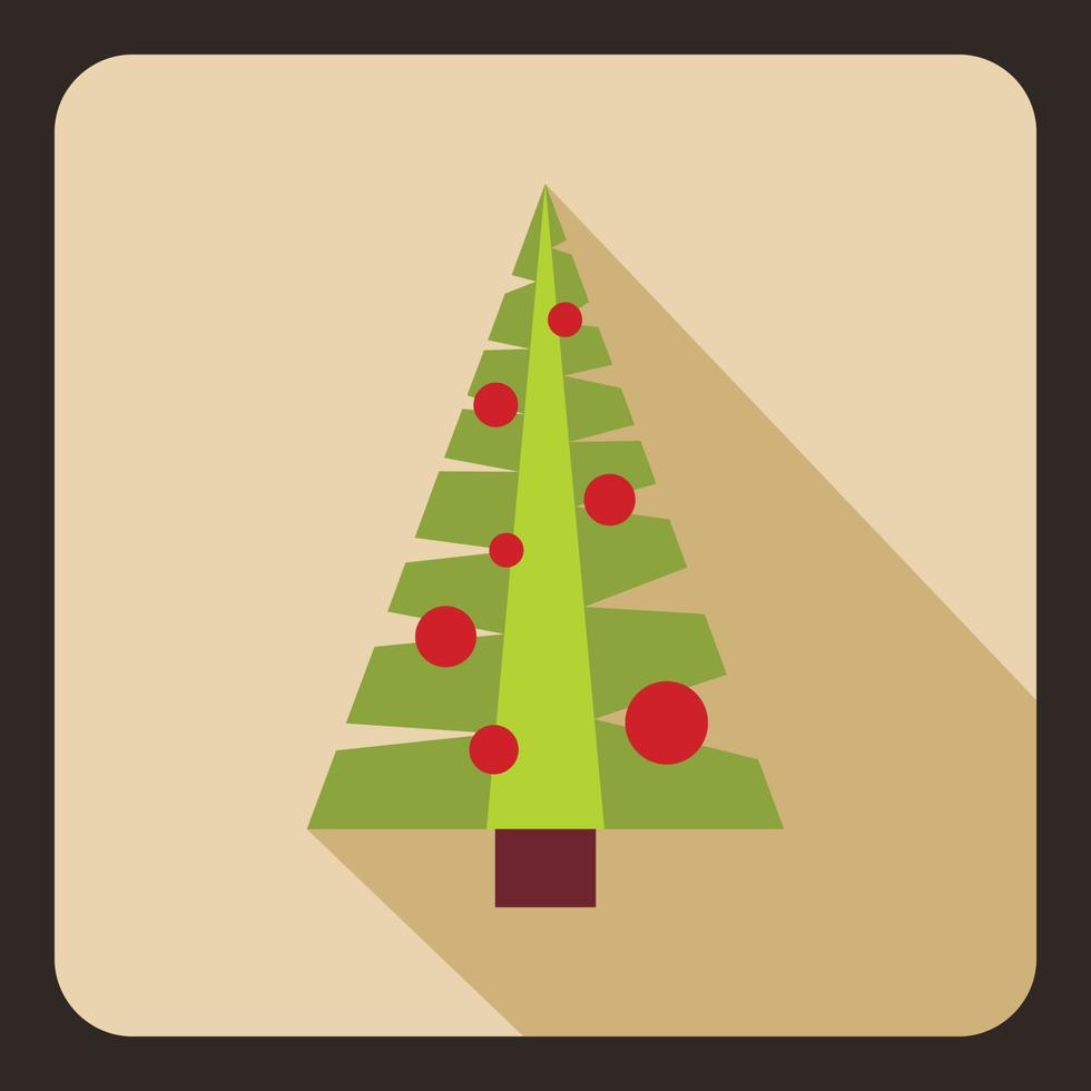 Christmas tree with toys icon, flat style vector