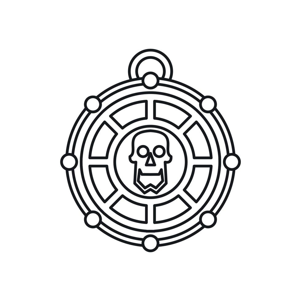 medallón pirata con icono de calavera, estilo de esquema vector