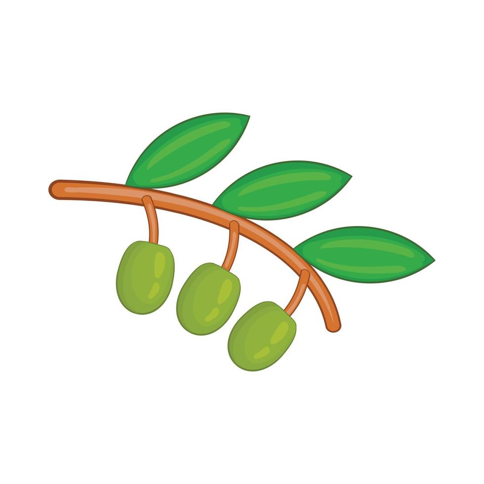 Olive branch with green olives icon, cartoon style vector