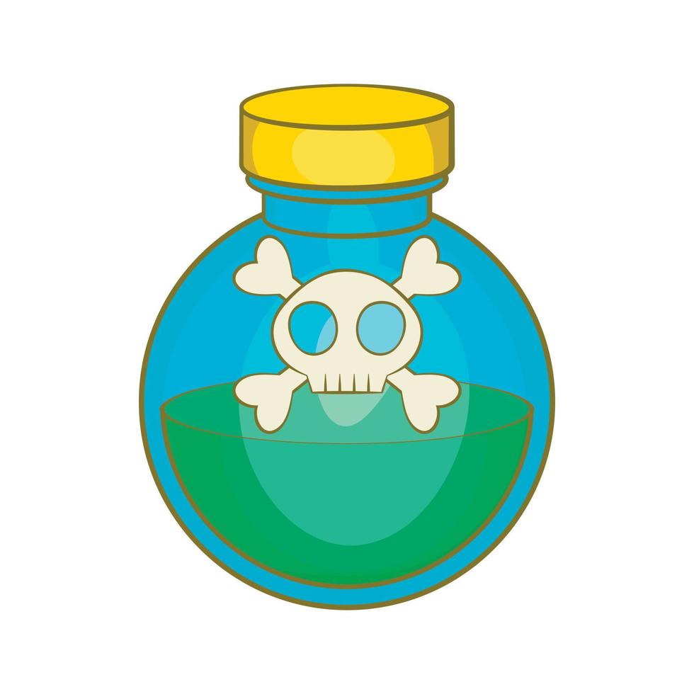 Glass bottle of green poison icon, cartoon style vector
