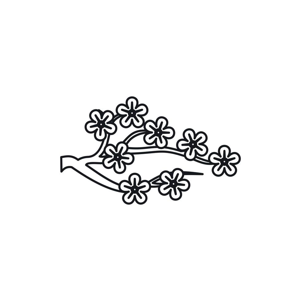 Branch of sakura with flowers icon, outline style vector