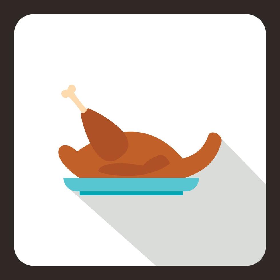 icono de pollo asado entero, estilo plano vector