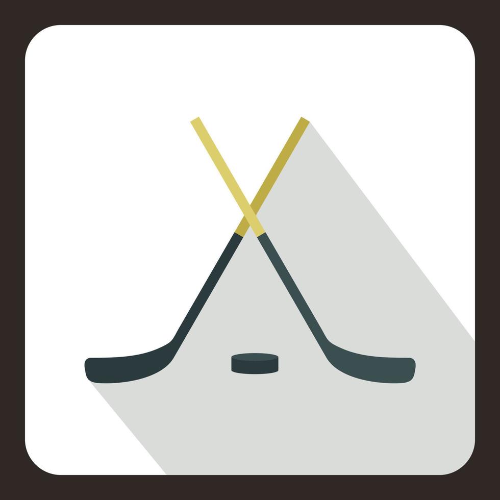 Hockey sticks and puck icon, flat style vector