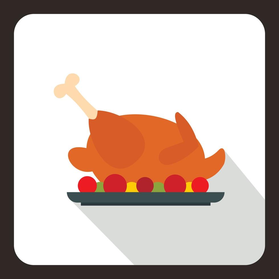 Fried chicken with tomatoes icon, flat style vector