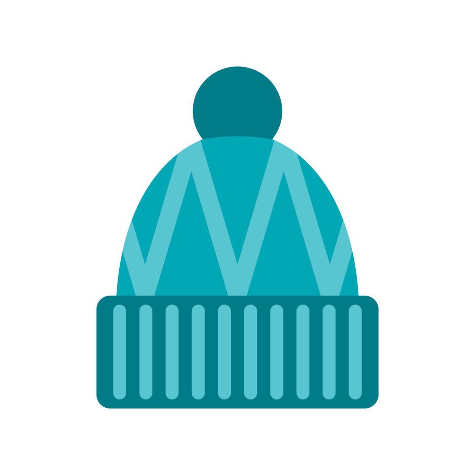 Blue knitted hat icon, flat style vector