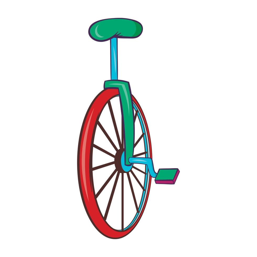 Unicycle or one wheel bicycle icon, cartoon style vector