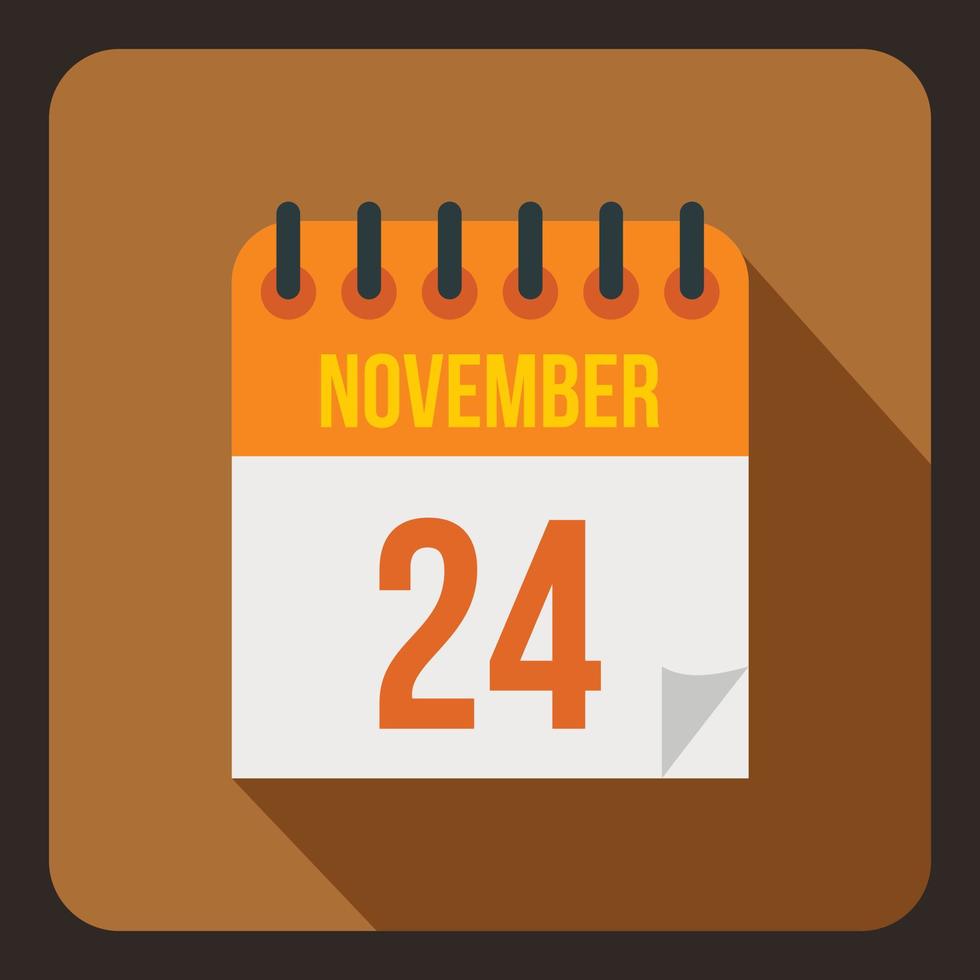 calendario, veinticuatro de noviembre, icono, plano, estilo vector