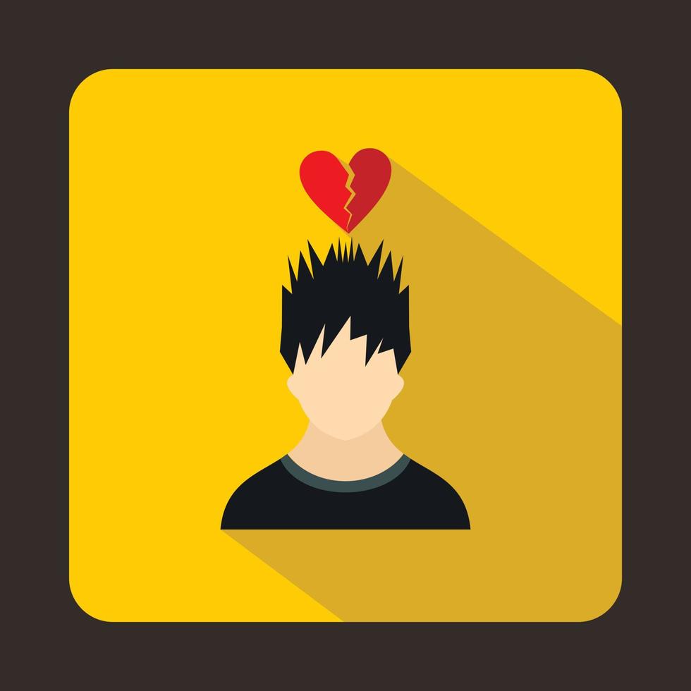 Man with broken red heart over head icon vector