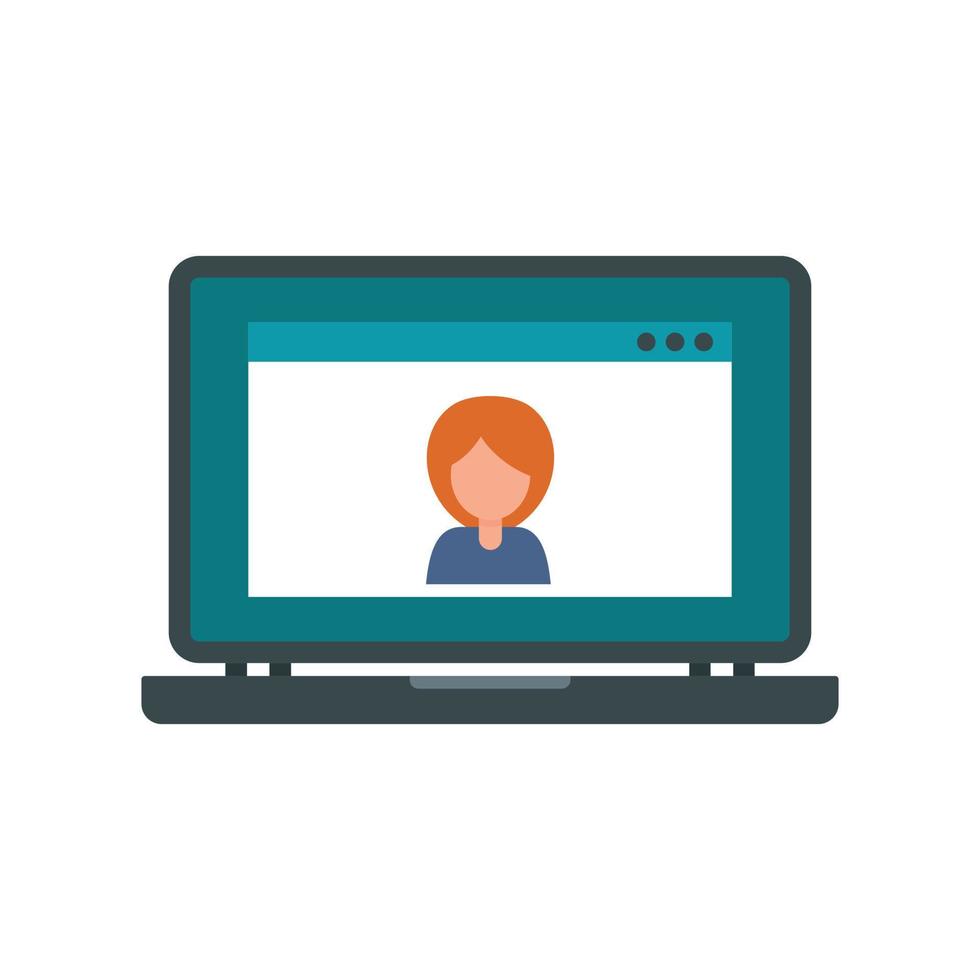 Laptop video chat icon, flat style vector