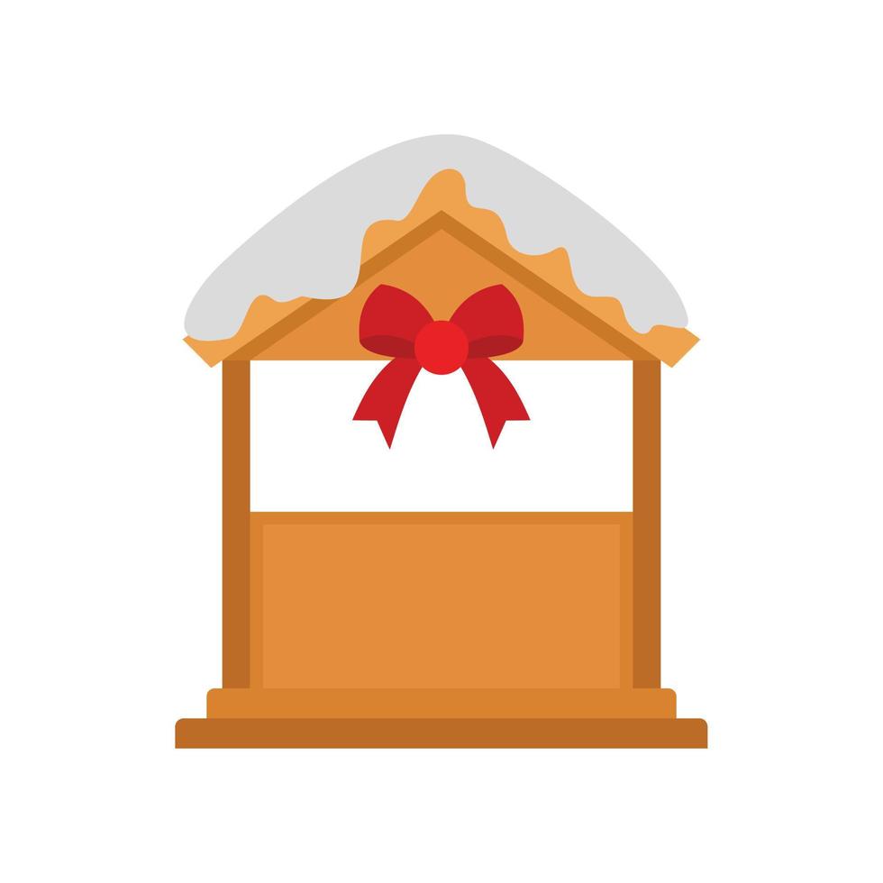 Wood xmas kiosk icon, flat style vector