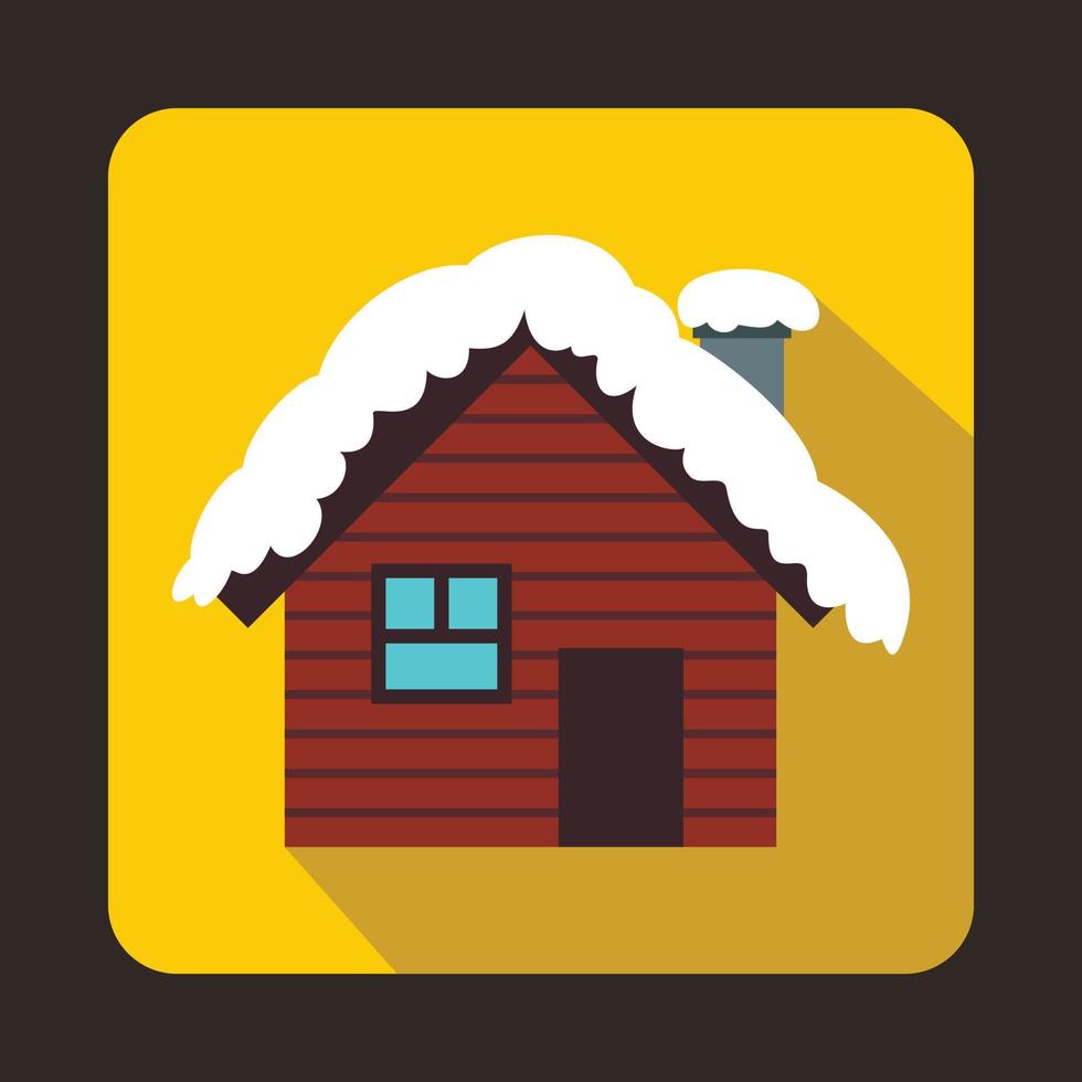 Wooden house covered with snow icon, flat style vector