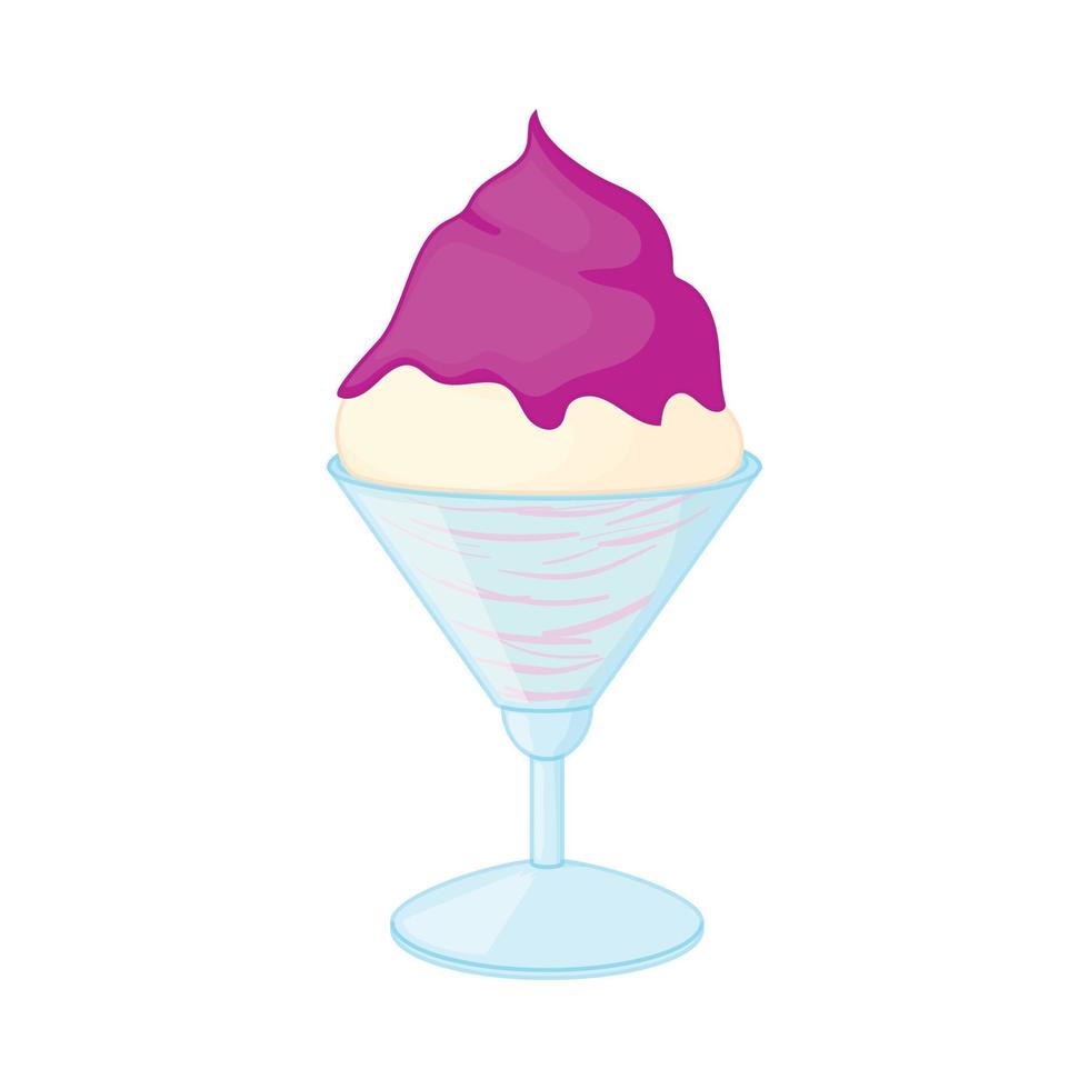 Vanilla ice cream with blueberry sauce icon vector