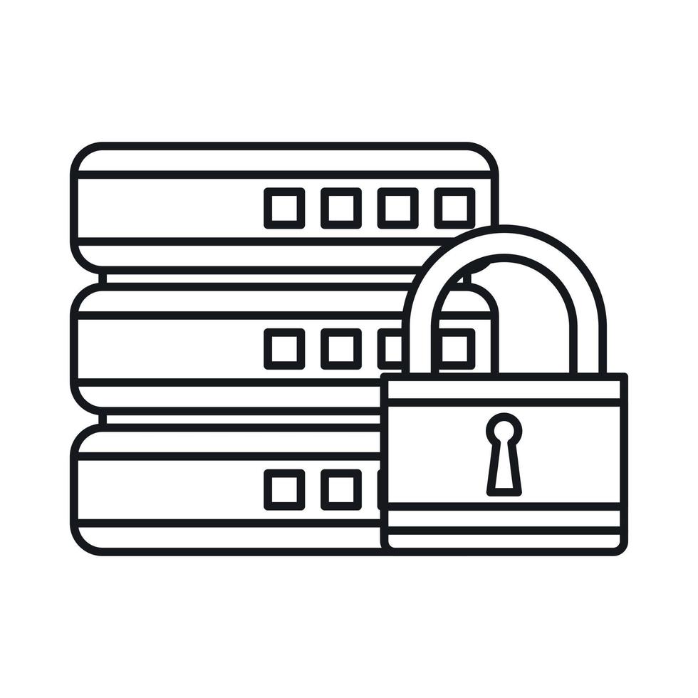 Database with padlock icon, outline style vector