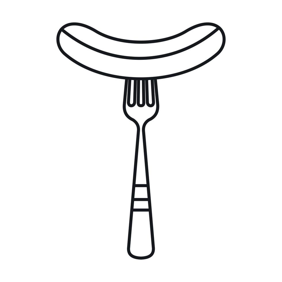 Grilled sausage on a fork icon, outline style vector