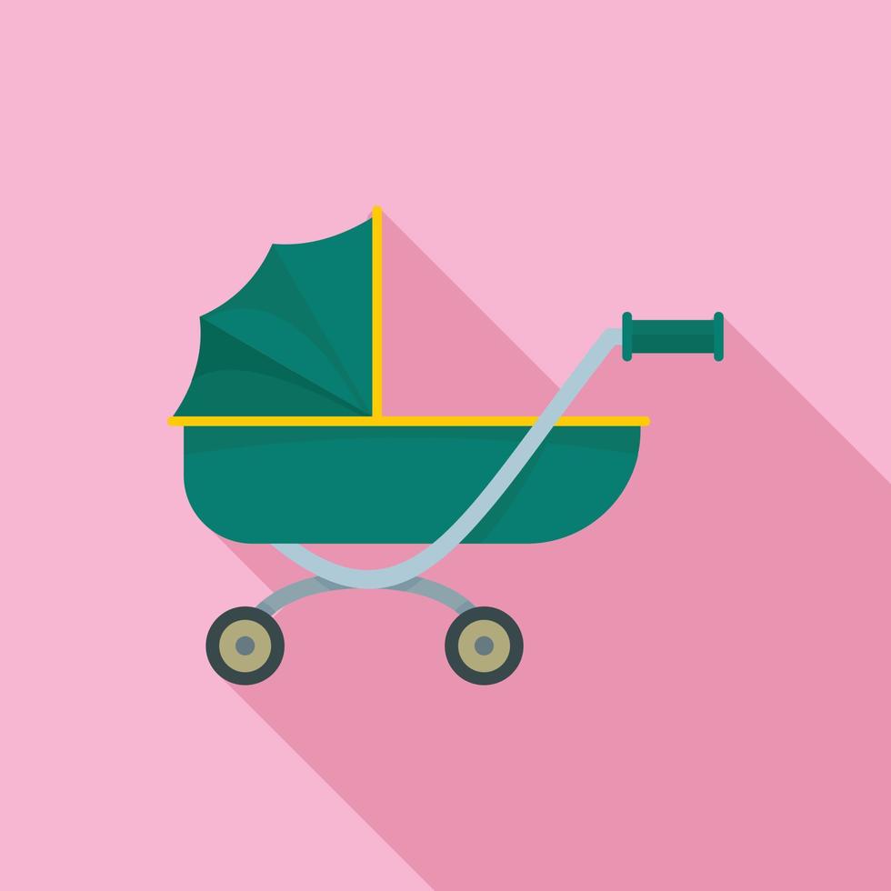 Toy baby pram icon, flat style vector