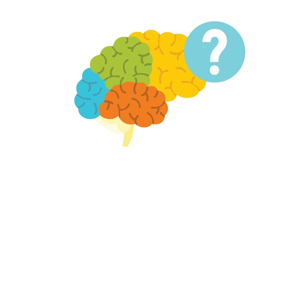 icono de pregunta del cerebro humano, estilo plano vector