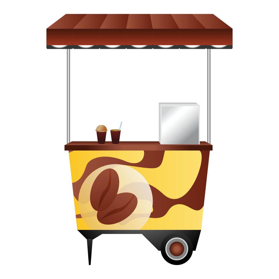 Coffee street kiosk icon, cartoon style vector