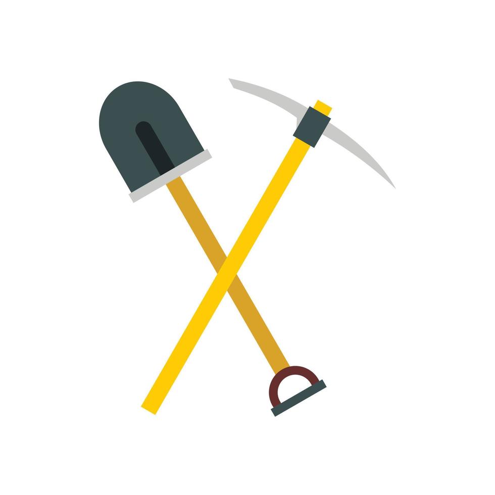 Shovel and pickaxe icon, flat style vector