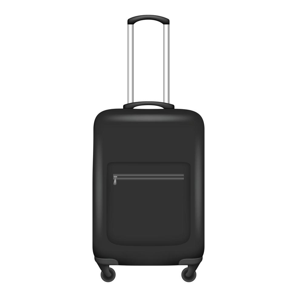Black travel bag icon, realistic style vector