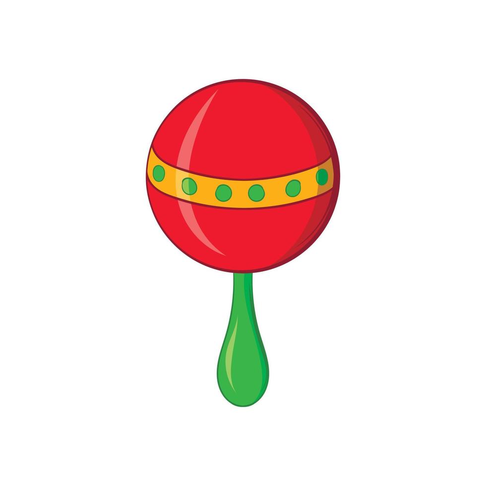 Red baby rattle icon, cartoon style vector