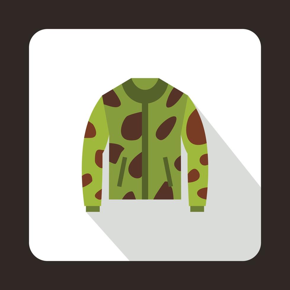 Camouflage hunting jacket icon, flat style vector