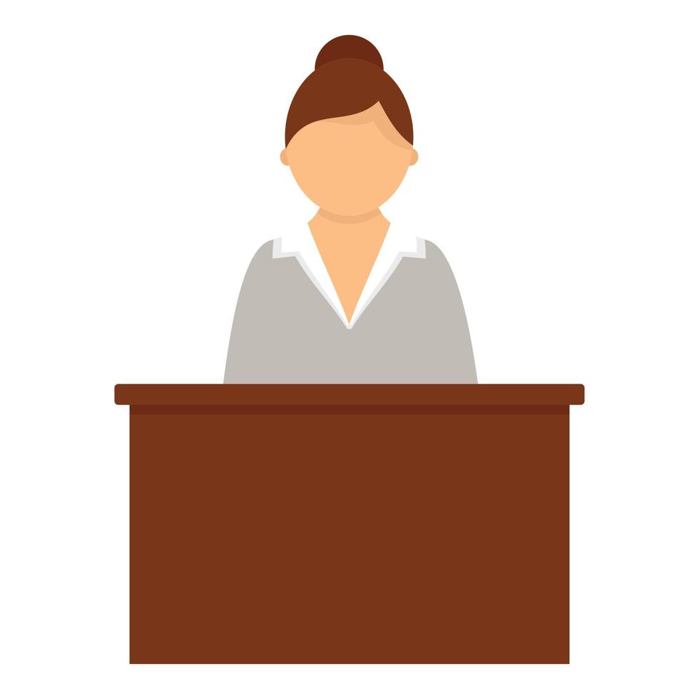 Business lady at desktop icon, flat style vector