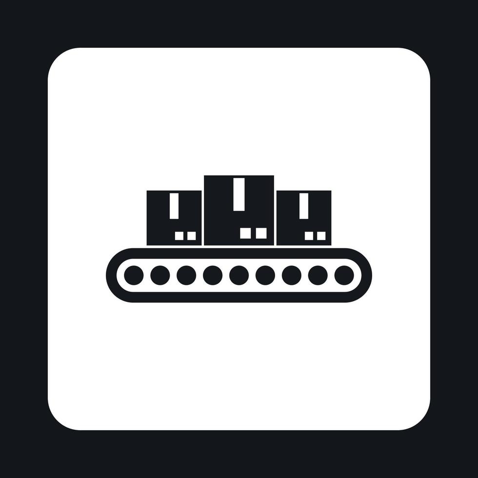 Belt conveyor with load icon, simple style vector