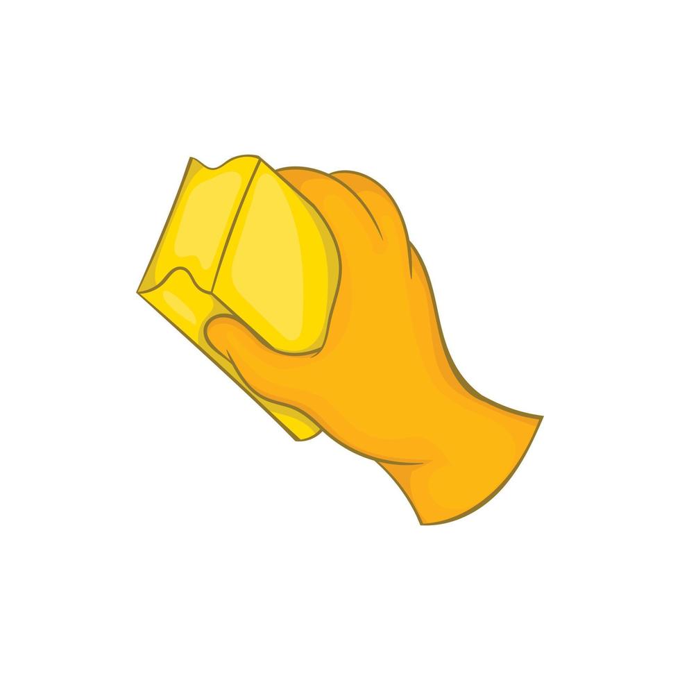 Hand in glove with rag icon, cartoon style vector