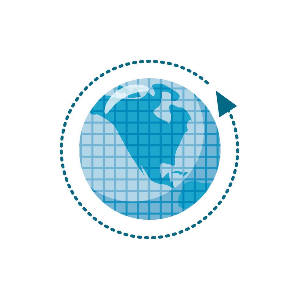 Blue earth and arrow icon, cartoon style vector