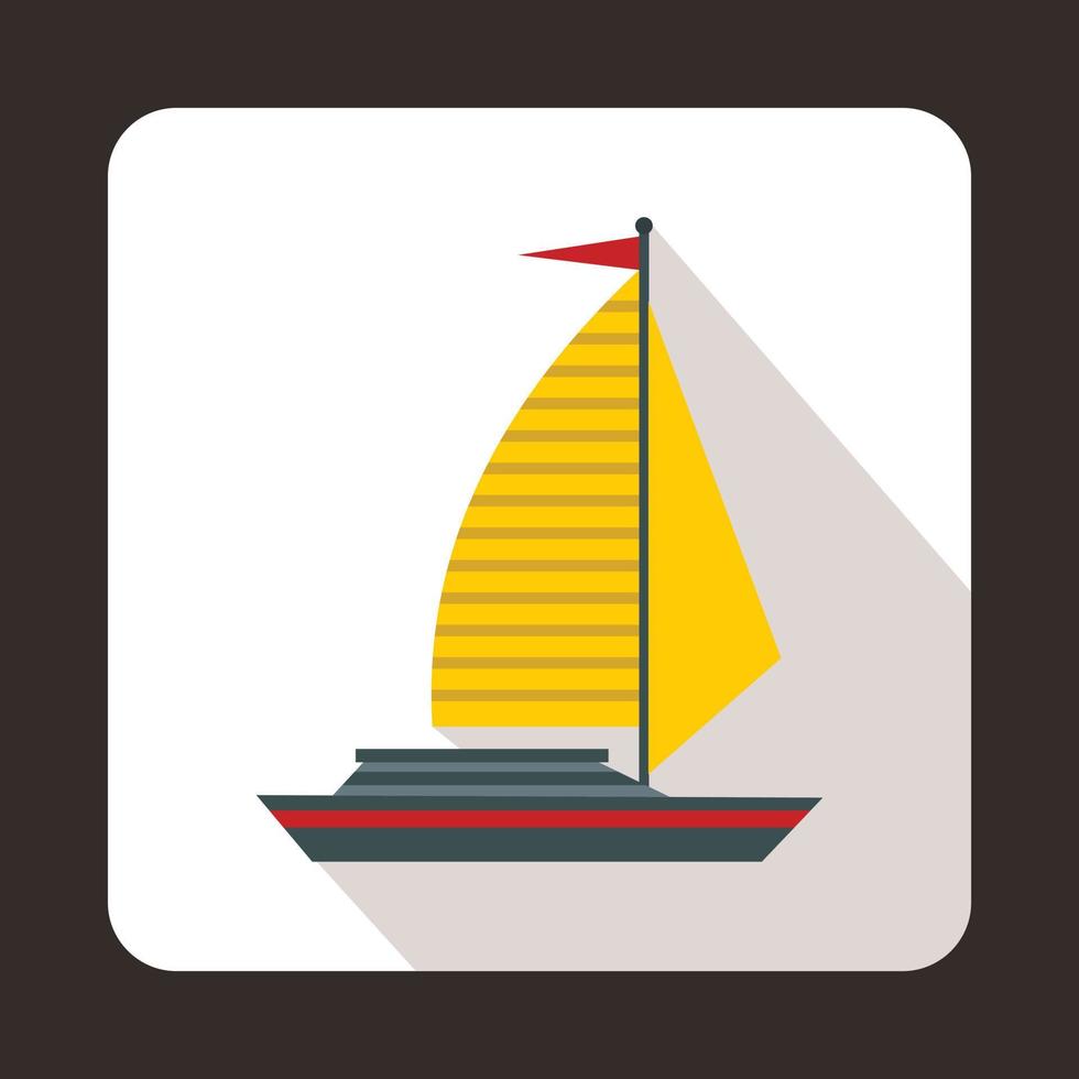 Yacht with sails icon, flat style vector