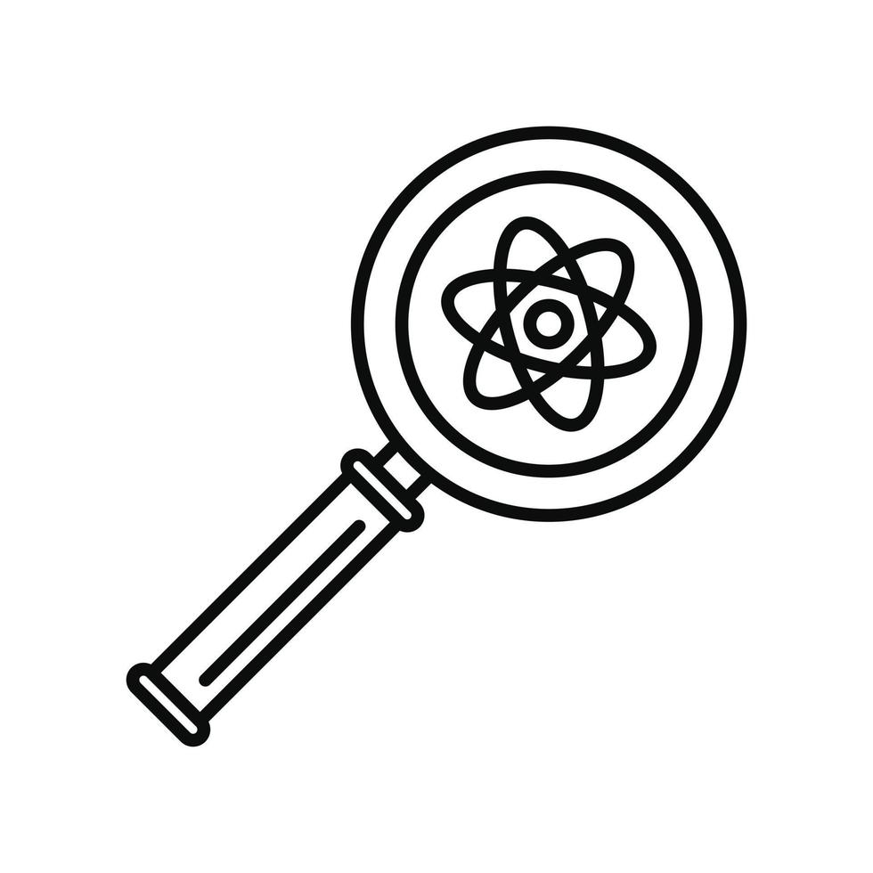 Magnify glass atom icon, outline style vector