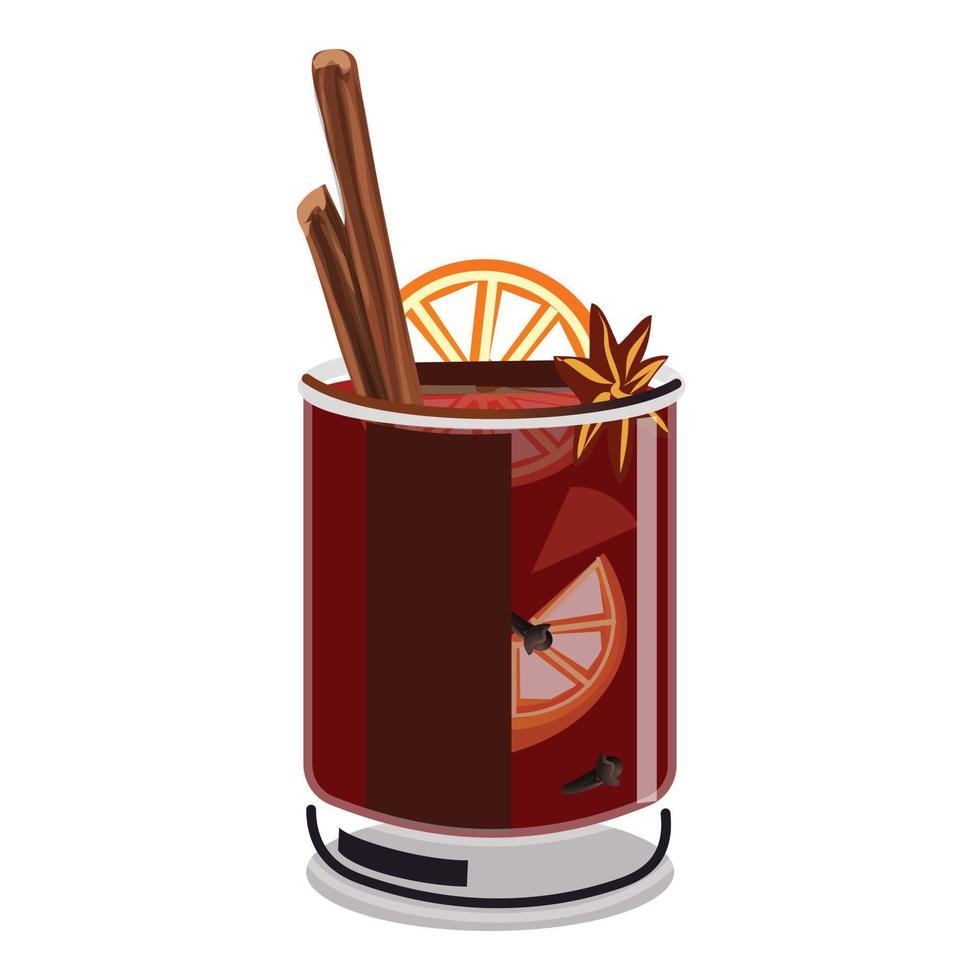 Drink with cinnamon and anise icon, cartoon style vector