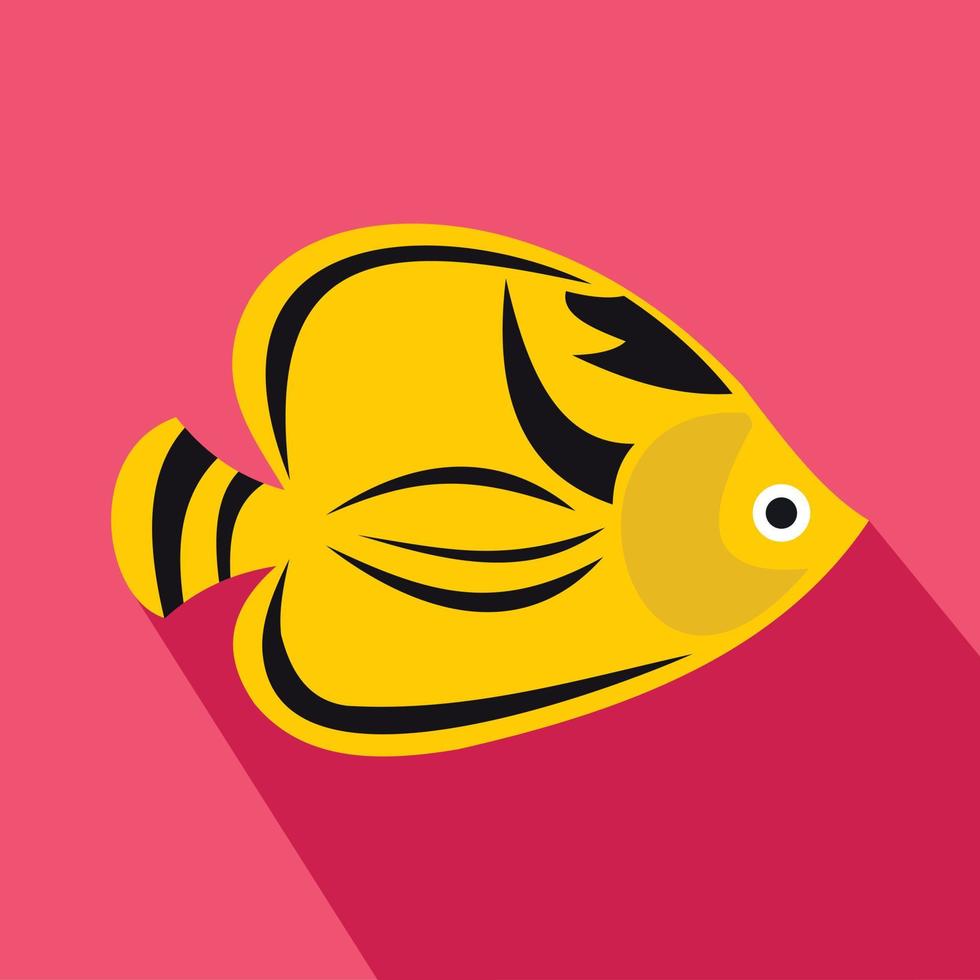 Fish yellow tang icon, flat style vector