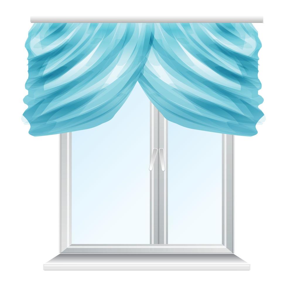 Blue textile curtain icon, cartoon style vector