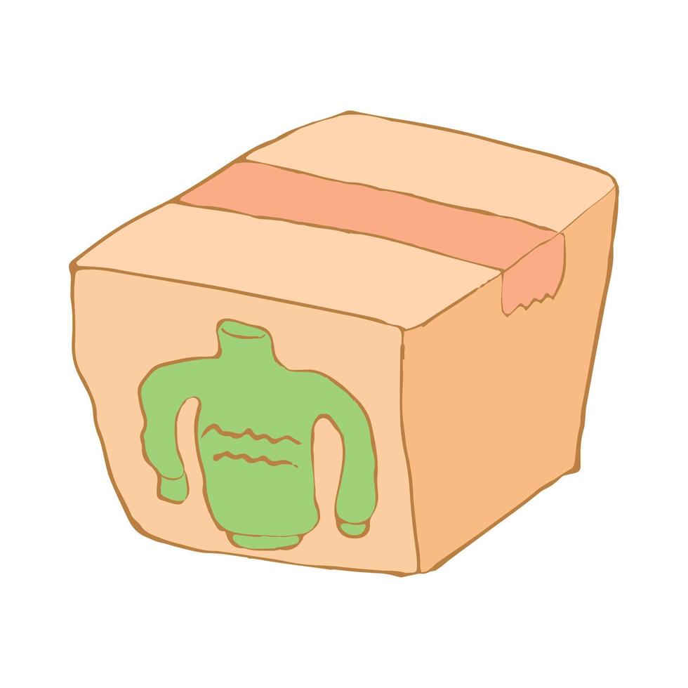 Box with donation clothes icon, cartoon style vector