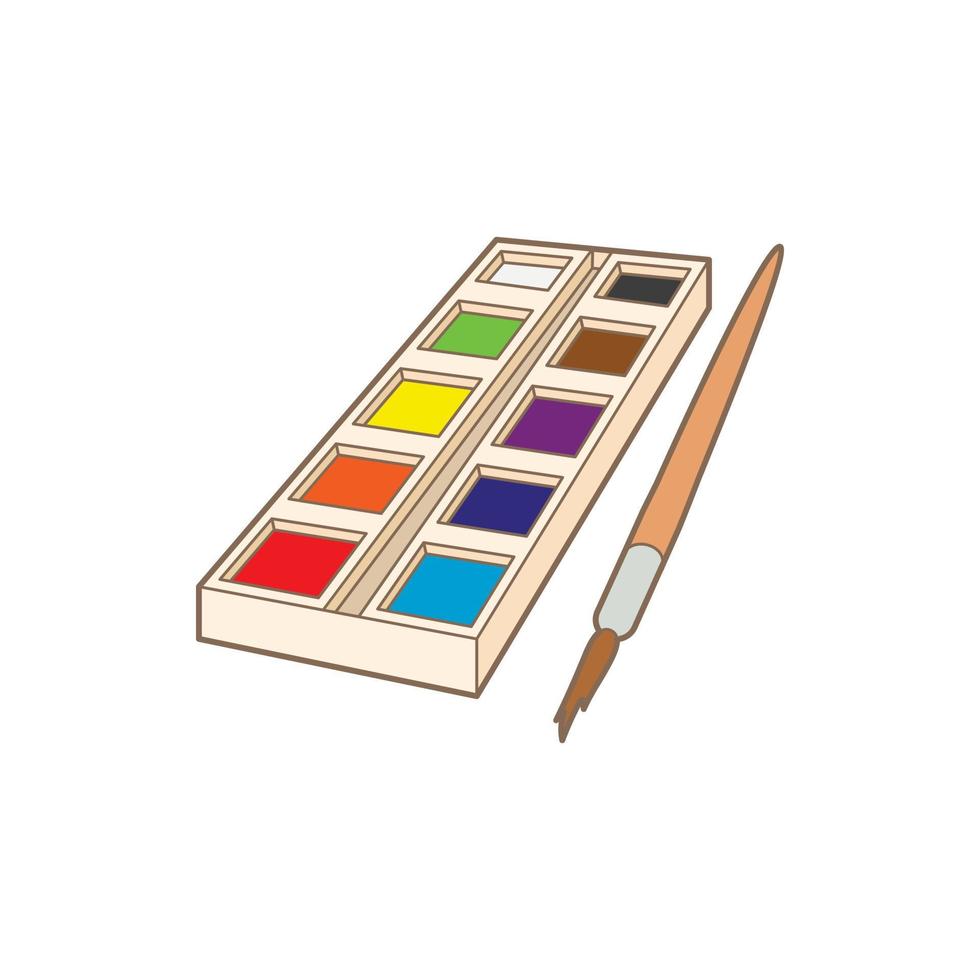 Watercolor in a box with brush icon, cartoon style vector