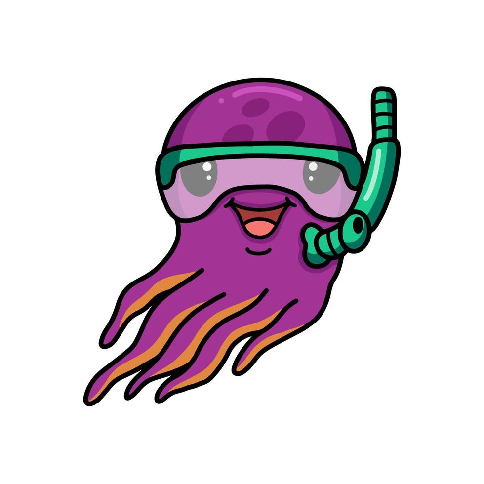 linda caricatura de buceo con pulpo rosado vector