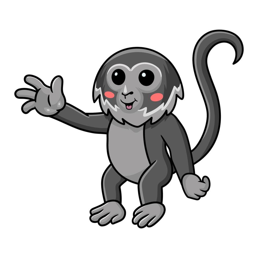 Cute black spider monkey cartoon waving hand vector