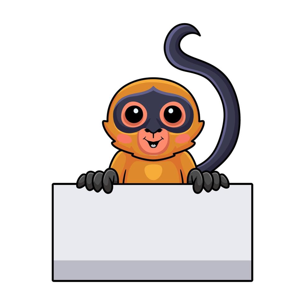 Cute spider monkey cartoon with blank sign vector