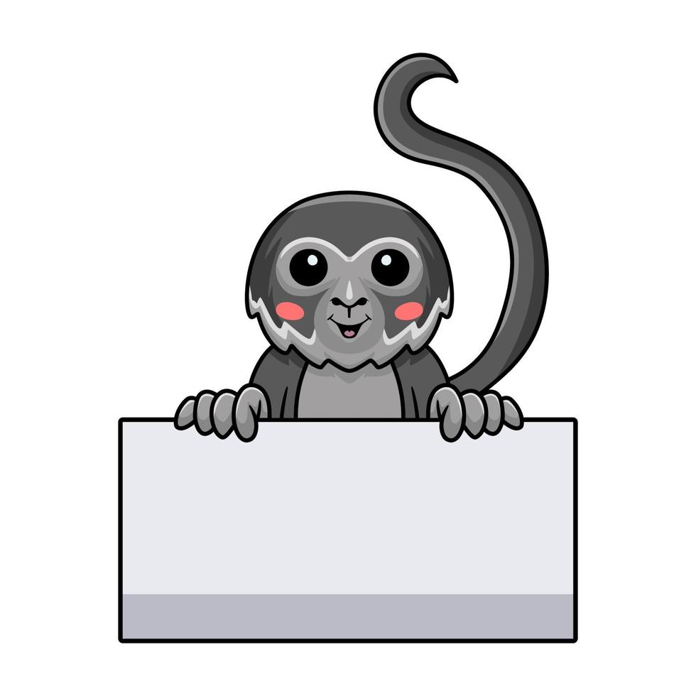 Cute black spider monkey cartoon with blank sign vector