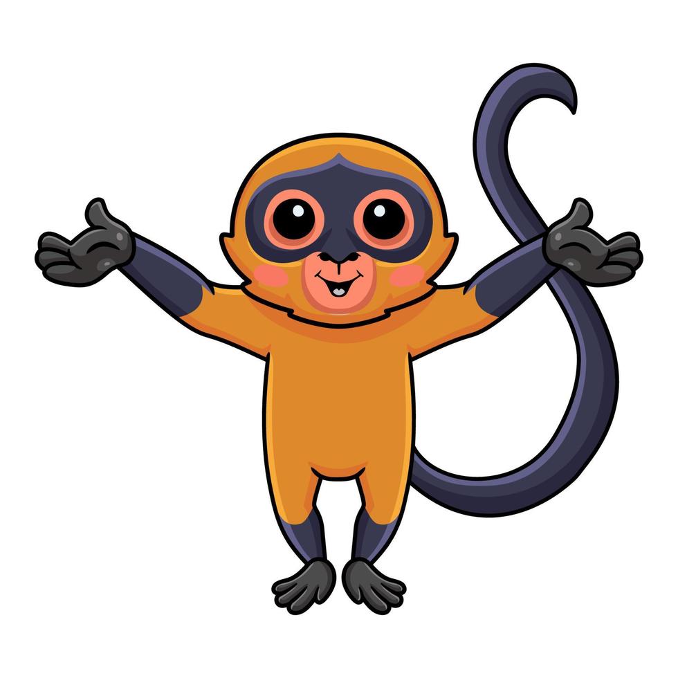 Cute spider monkey cartoon raising hands vector