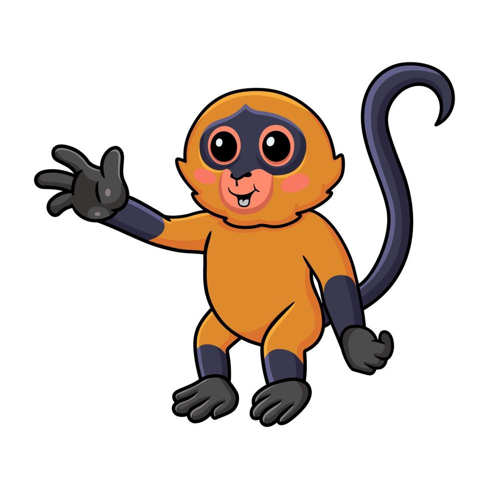 lindo mono araña dibujos animados agitando la mano vector