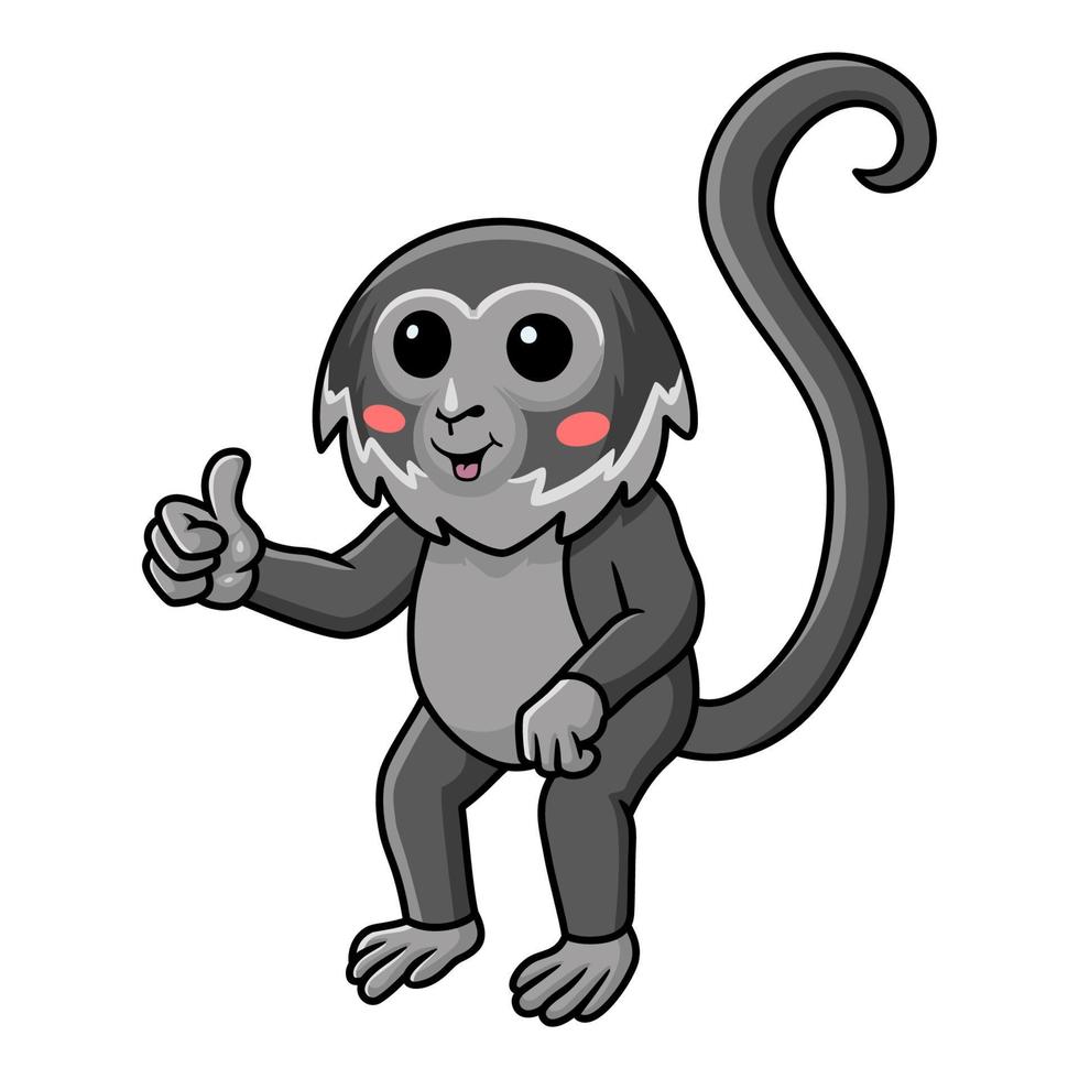 Cute dibujos animados de mono araña negro dando pulgar arriba vector