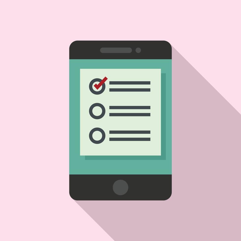Smartphone online survey icon, flat style vector