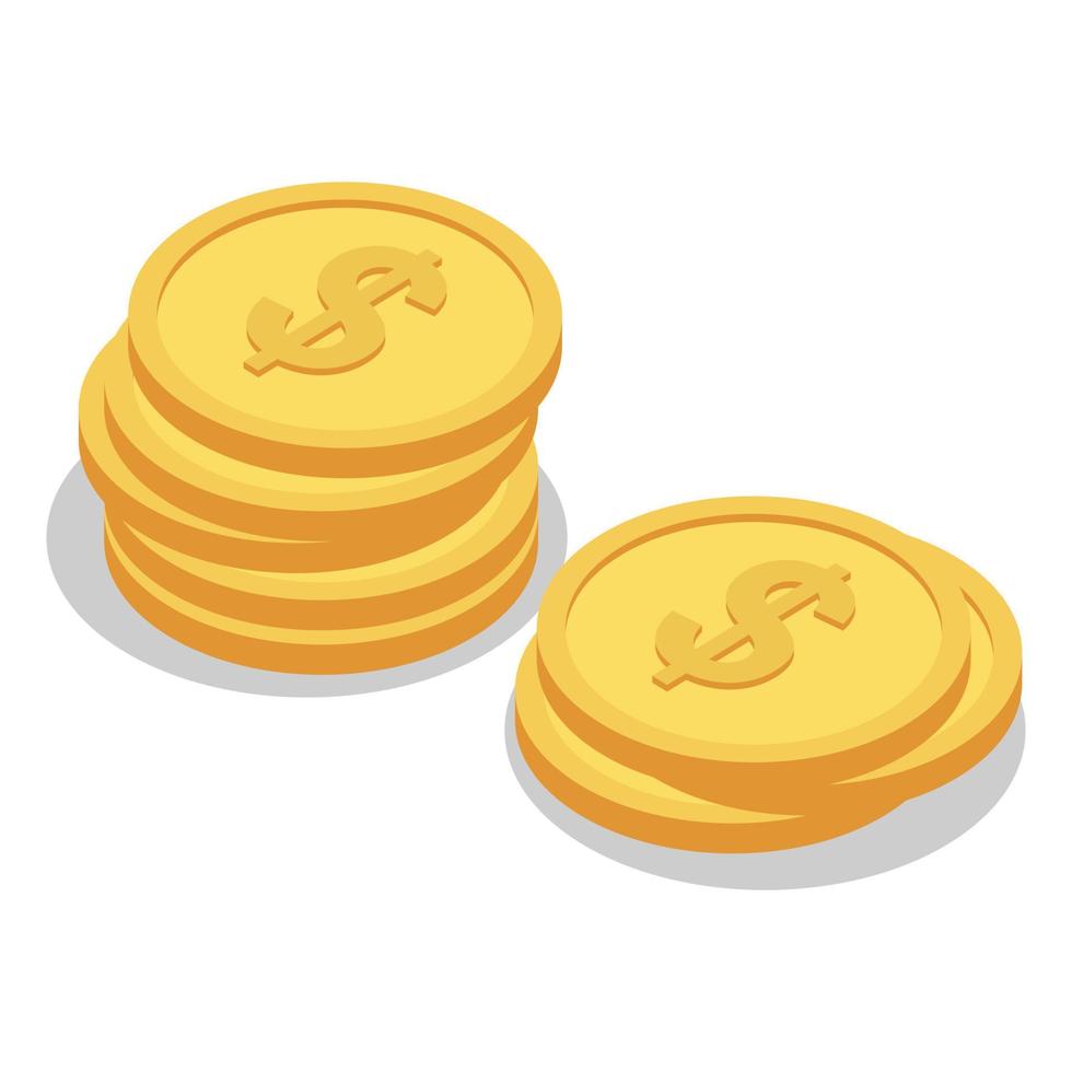Dollar gold coin icon set, isometric style vector